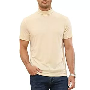 Elainone Pullover & Strickmode Elainone Herren Kurzarm T-Shirts Rollkragen Thermo Unterwäsche Sport Einfarbig Elastische Oberteile Casual Basic Tops