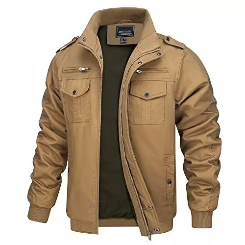 MAGCOMSEN Jacken MAGCOMSEN Übergangsjacke Herren Stehkragen Cargo Jacke Militär Outdoorjacke Winddichte Feldjacke mit Vielen Taschen