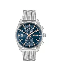 BOSS Uhren BOSS Chronograph Quarz Uhr für Herren Kollektion SKYTRAVELLER mit Leder- oder Edelstahlarmband