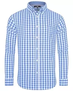 J.VER Hemden J.VER Kariertes Herren Hemd Bügelfrei Regular Fit Hemd Langarm Trachtenhemd Oktoberfest Button down Hemd Faltenfrei Freizeithemd Karneval Shirt mit Tasche