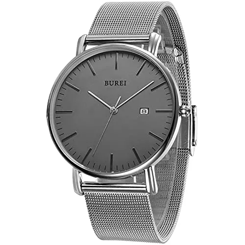 BUREI Uhren BUREI Herren-Armbanduhren,Minimalistische Analog-Quarz-Uhren für Männer mit Mesh-Band,Geschenke für Männer