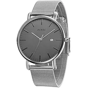 BUREI Uhren BUREI Herren-Armbanduhren,Minimalistische Analog-Quarz-Uhren für Männer mit Mesh-Band,Geschenke für Männer