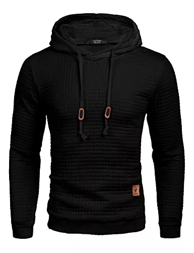 COOFANDY Kapuzenpullover COOFANDY Herren Kapuzenpullover Hipster Gym Langarm Arbeitspullover Kordelzug Karierten Jacquard Pullover Hoodies