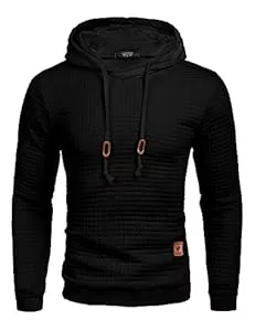 COOFANDY Kapuzenpullover COOFANDY Herren Kapuzenpullover Hipster Gym Langarm Arbeitspullover Kordelzug Karierten Jacquard Pullover Hoodies