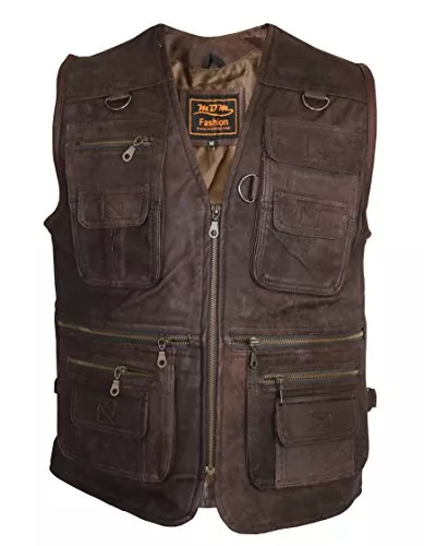 MDM Westen MDM Herren Jagd Lederweste in braun