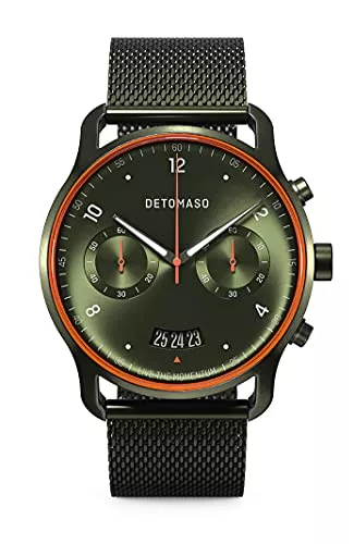 DeTomaso Uhren DeTomaso SORPASSO Velocita Olive Orange Herren-Armbanduhr Analog Quarz Mesh Milanese Olive Brushed
