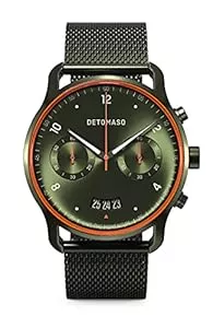 DeTomaso Uhren DeTomaso SORPASSO Velocita Olive Orange Herren-Armbanduhr Analog Quarz Mesh Milanese Olive Brushed