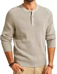 PJ PAUL JONES Pullover & Strickmode PJ PAUL JONES Herren Pullover mit Rundhalsausschnitt Waffelmuster Strickpullover Henley Kragen Feinstrick