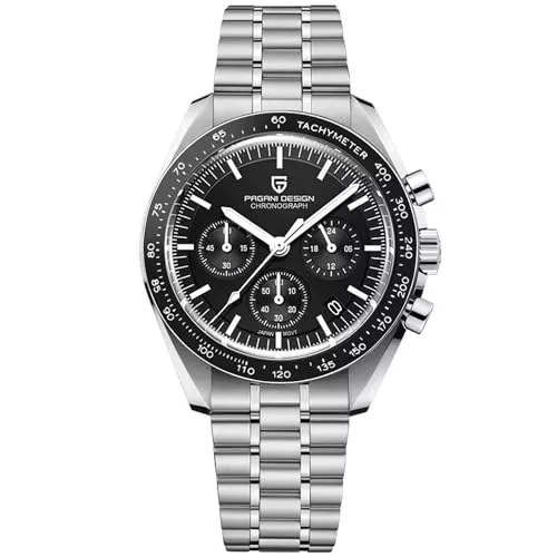 RollsTimi Uhren Pagani Design 1701 Herrenuhr, Herren Quarz-Chronograph, weißes Zifferblatt, Japanisches VK63-Uhrwerk, Edelstahlarmband, 100 Meter wasserdichte Sportuhr.