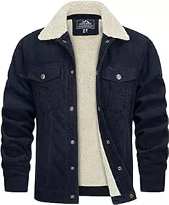 TACVASEN Jacken TACVASEN Herren Gefütterte Cordjacke Warme Übergangsjacke Winter Cargo Jacke mit Teddyfell-Kragen