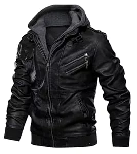 Uusollecy Jacken Uusollecy Herren Lederjacke, Abnehmbarer Kapuze Hooded Leather Jacket Mit Reißverschluss