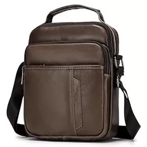 SPAHER Taschen & Rucksäcke SPAHER Umhängetasche Herren Groß Handtasche Wasserdicht Tasche Leder Messenger Bag Crossbody Reise Arbeitstasche Schultertasche Herrentasche Zum Umhängen für 11" IPad Kaffee