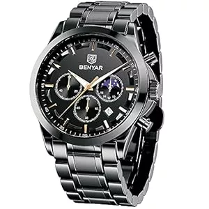 BY BENYAR Uhren BY BENYAR Uhren Herren Chronograph Analog Quarz Wasserdicht Armbanduhr Herren Mode Lässig Business Herrenuhr mit Kalender Lederarmband/Edelstahlarmband Uhr Geschenk für Männer