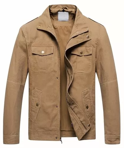 Pursky Jacken Pursky Herren Military Jacke Casual Gewaschene Baumwolle Mit Kapuze Canvas Mantel Herbst Mantel