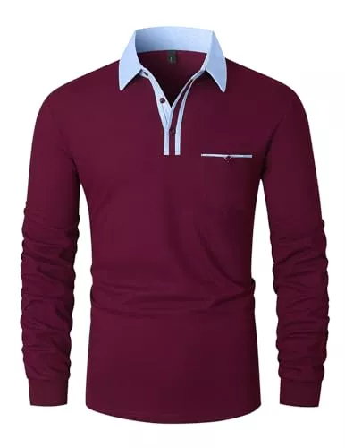 KUNJLELP Poloshirts KUNJLELP Poloshirt Herren Langarm,Baumwolle T Shirts für Männer Casual Slim Fit Golf Tennis Sports Polohemd
