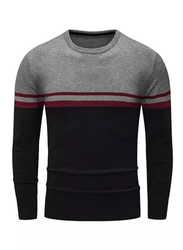 Meilicloth Pullover & Strickmode Meilicloth Winterpullover Herren Pullover Rundhals Gestreifter Kontrast Feinstrick Pullover Männer Basic Strickpullover Freizeitpullover Klassischer Langarmshirt Sweater Slim Fit
