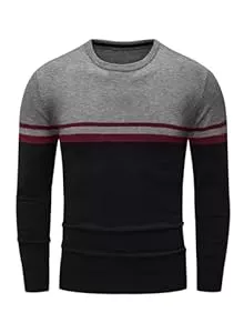 Meilicloth Pullover & Strickmode Meilicloth Winterpullover Herren Pullover Rundhals Gestreifter Kontrast Feinstrick Pullover Männer Basic Strickpullover Freizeitpullover Klassischer Langarmshirt Sweater Slim Fit