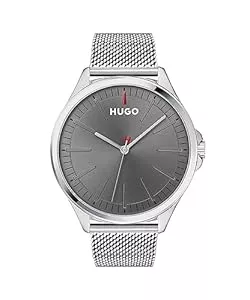 HUGO Uhren HUGO Analog Quarzuhr für Herren mit Silbernes Edelstahl-Mesh-Gliederarmband - 1530135