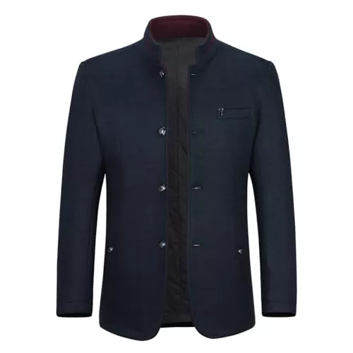 Allthemen Mäntel Allthemen Wintermantel Herren Kurzmantel Slim Fit Mantel mit Stehkragen Wolle Warm Wollmantel Business Freizeit