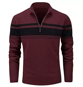 MAGCOMSEN Pullover & Strickmode MAGCOMSEN Herren Strickpullover Stehkragen 1/4 Zip Pullover Gestreift Sweater Baumwolle Langarm Sweatshirt Fleece Stretch Arbeitspullover Herbst Winter Feinstrick Pulli